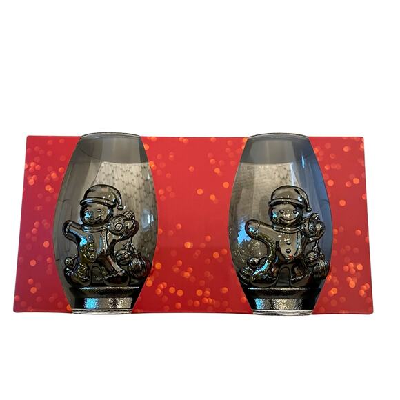 Set of 2 Metal & Glass Christmas SNOWMAN Stemless Wine Glasses New - Picture 8 of 10